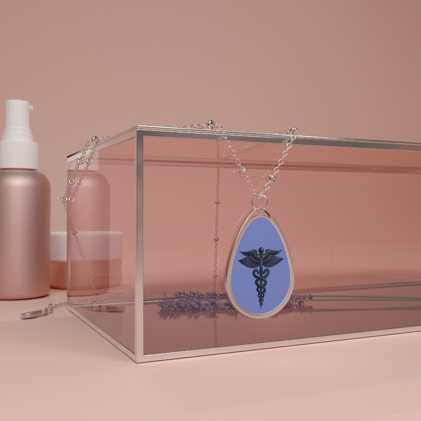 Medical Symbol Oval Necklace, Caduceus Jewelry, Healthcare Gift, Nurse Appreciation, Silver Pendant, Graduation Present