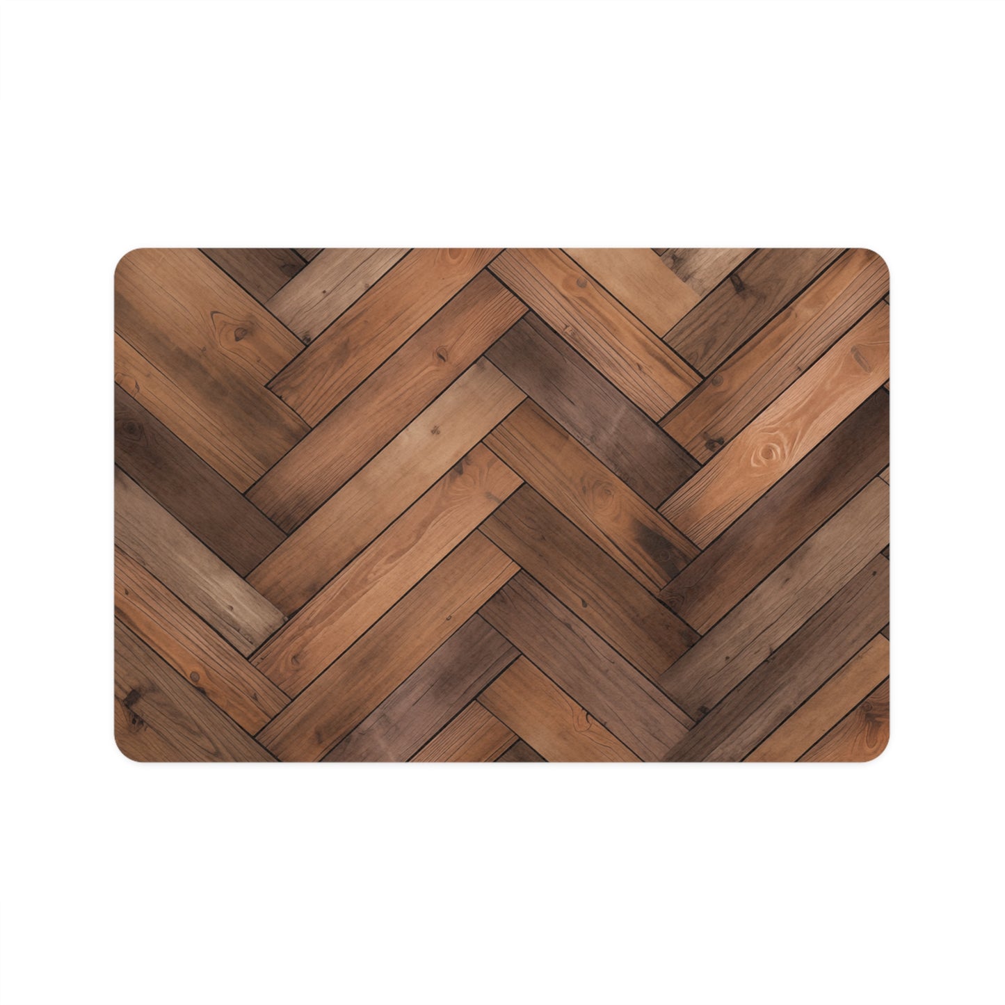 Wood Herringbone Pet Food Mat (12x18) — Non-Slip Feeding Placemat