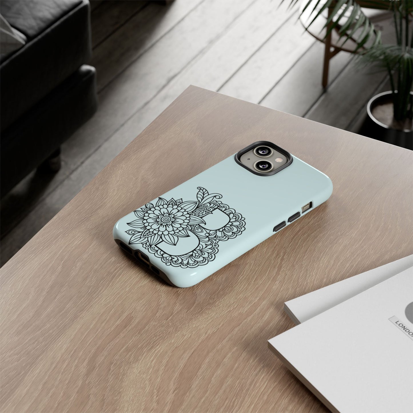Personalized Tough Phone Case- Letter B, Floral Monogram Cell Phone Cover, Custom Protective Case, Unique Gift, Birthday, Graduation