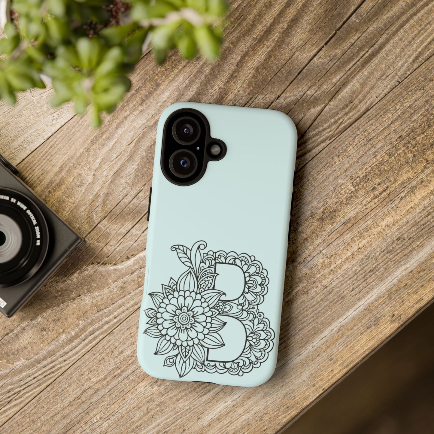 Personalized Tough Phone Case- Letter B, Floral Monogram Cell Phone Cover, Custom Protective Case, Unique Gift, Birthday, Graduation
