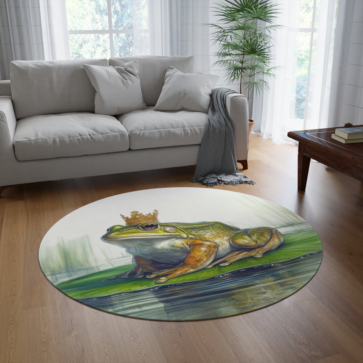 Crowned Frog Round Rug, Playful Decor for Kids' Rooms, Unique Living Room Accent