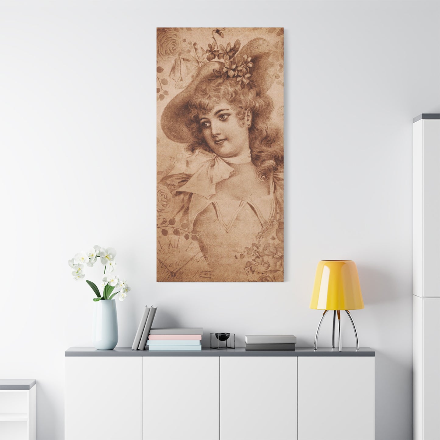 Vintage Sepia Portrait Canvas — Romantic Victorian Lady Matte Wall Art
