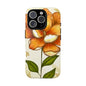 Floral Phone Case with Orange Flower Design, Tough Phone Cover, Floral Gift, Stylish Tech Accessory, Nature Lovers, Spring Vibes