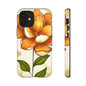 Floral Phone Case with Orange Flower Design, Tough Phone Cover, Floral Gift, Stylish Tech Accessory, Nature Lovers, Spring Vibes