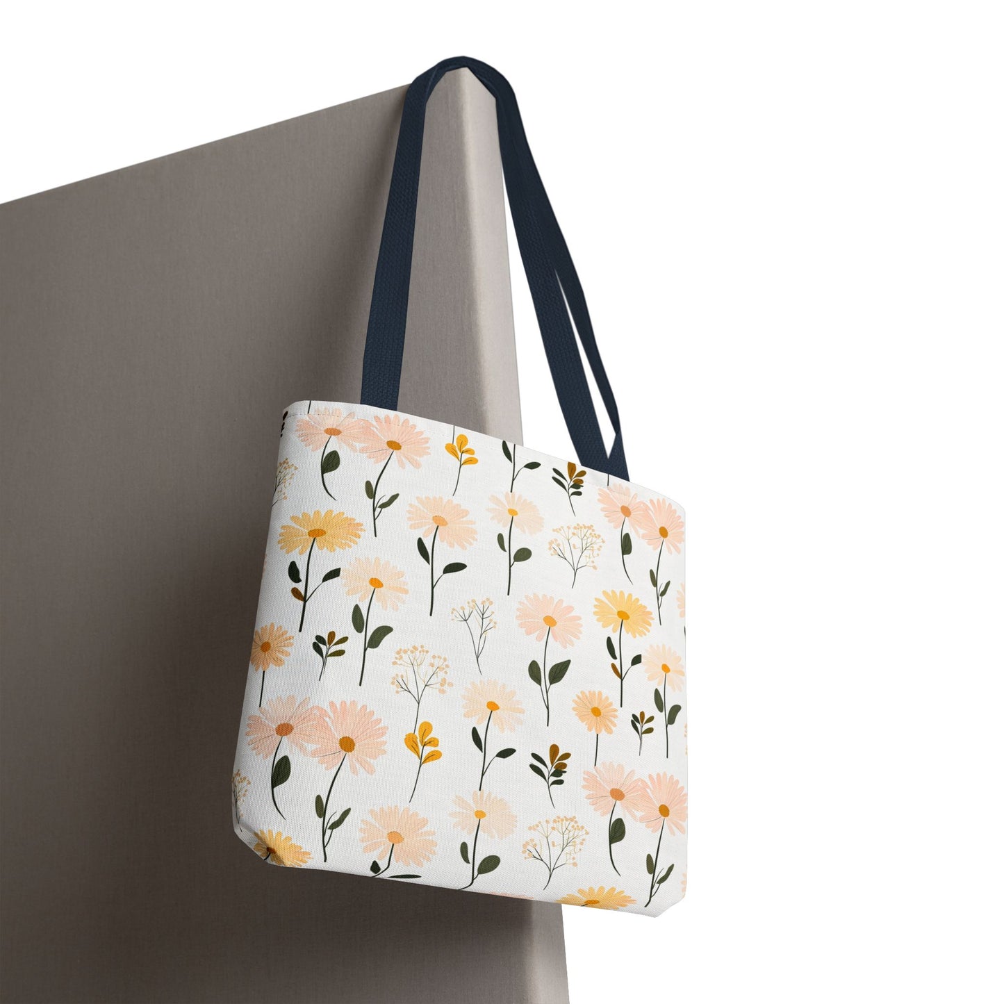 Floral Daisy Pattern Tote Bag — Pastel Spring Flowers All-Over Print
