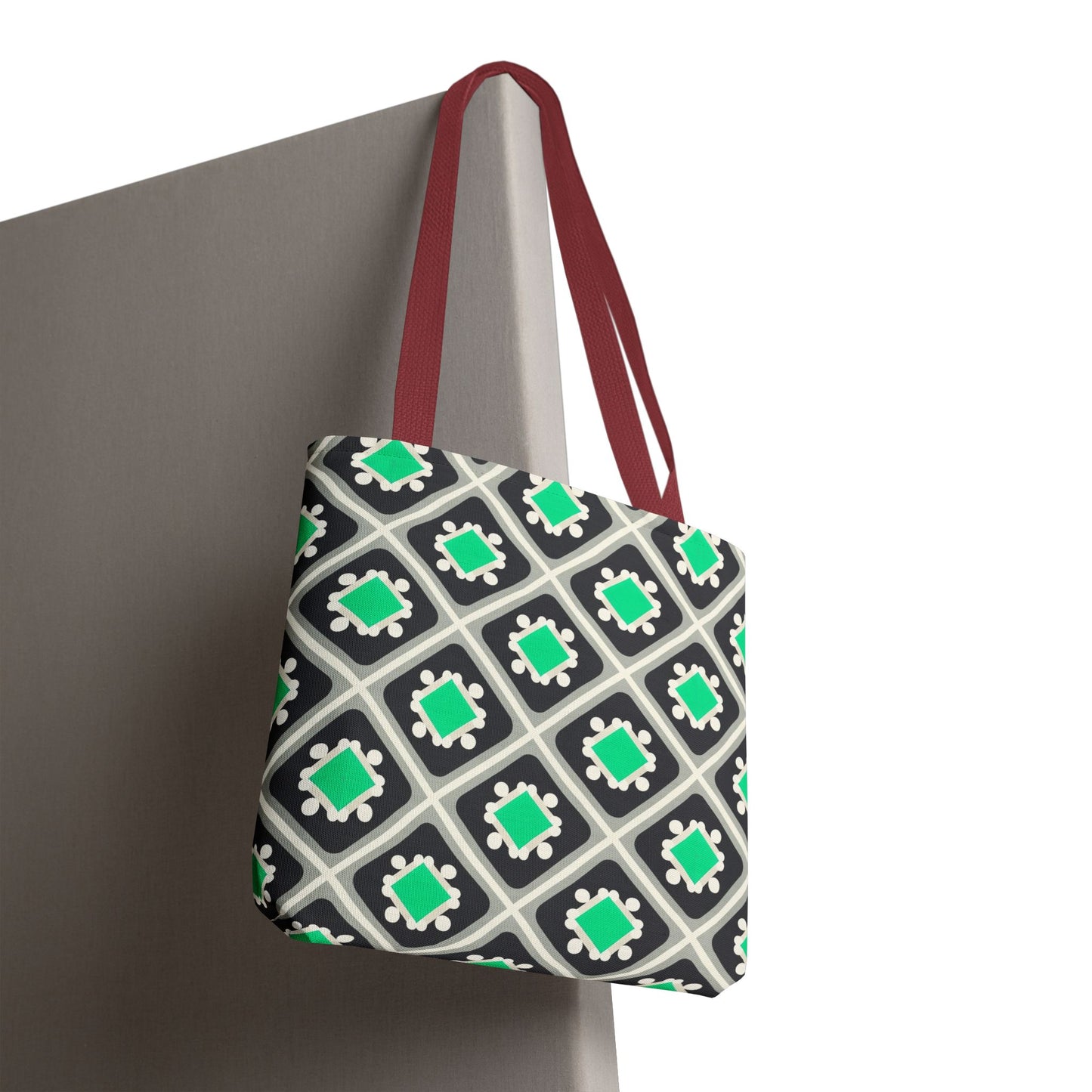Geometric Mint Tile Tote Bag — Patterned All-Over-Print Shopper