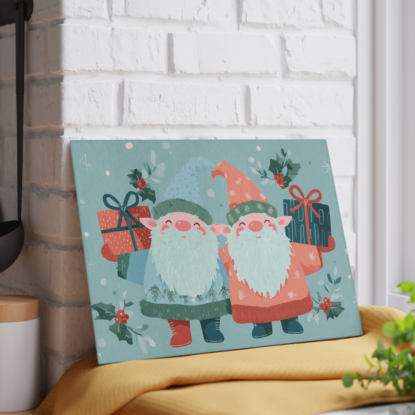 Christmas Gnome Glass Cutting Board, Holiday Kitchen Decor, Gift for Foodies, Gnome Lover Gift, Festive Kitchen Accessory