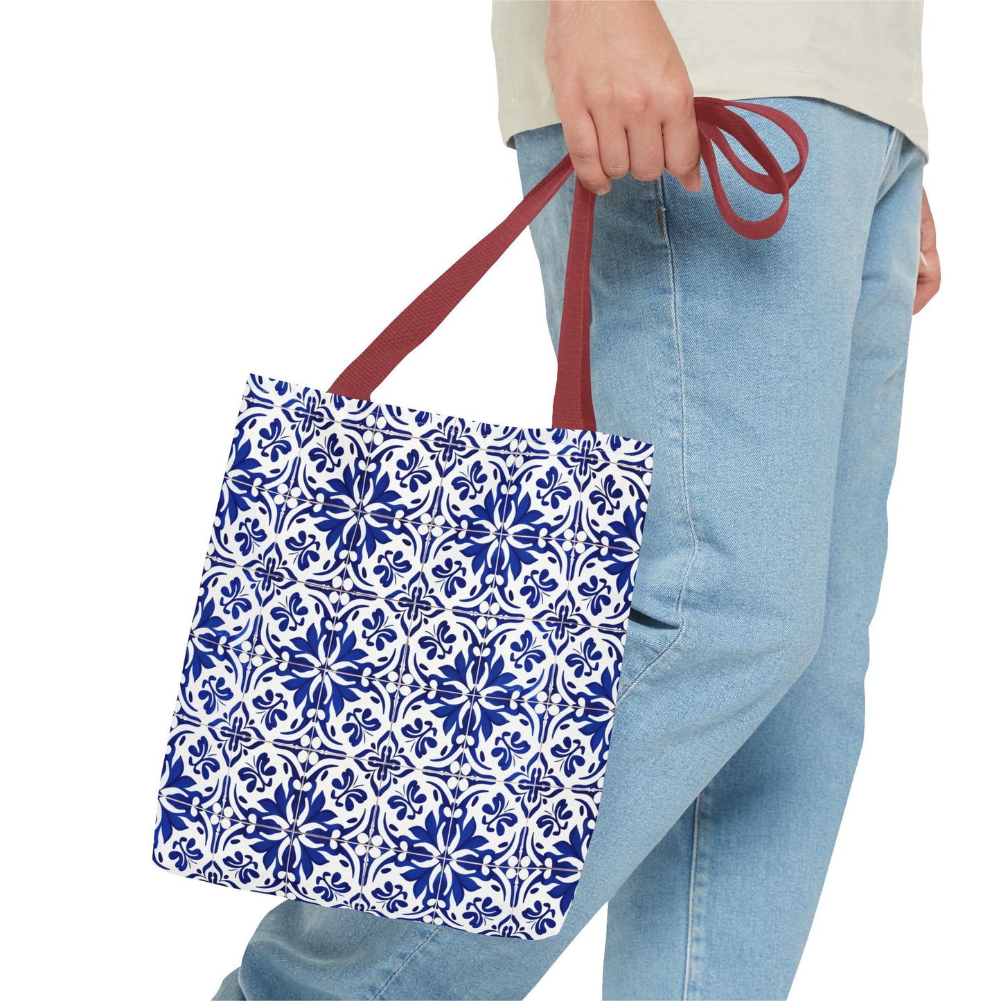 Blue Moroccan Tile Tote Bag - All-Over Print Patterned Market Tote