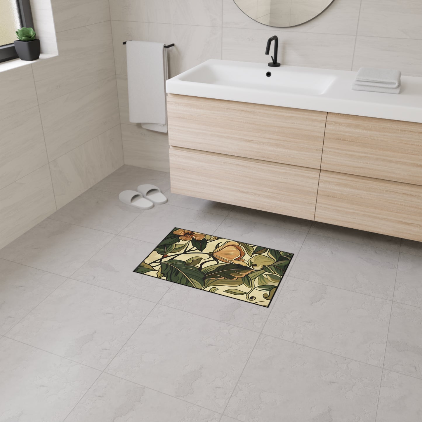 Floral Vine Heavy-Duty Floor Mat — Vintage Botanical Entrance Rug