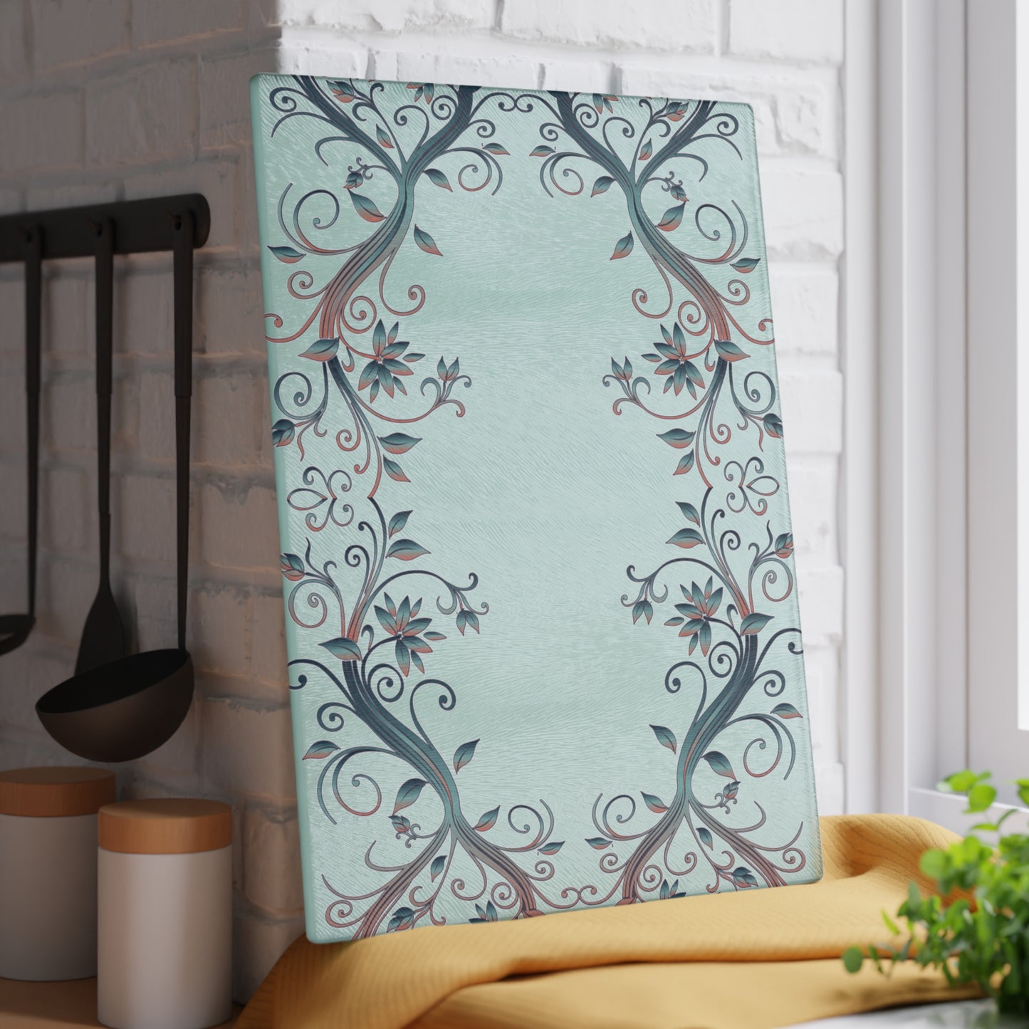 Floral Vine Glass Cutting Board — Mint Decorative Kitchen Chopping Board
