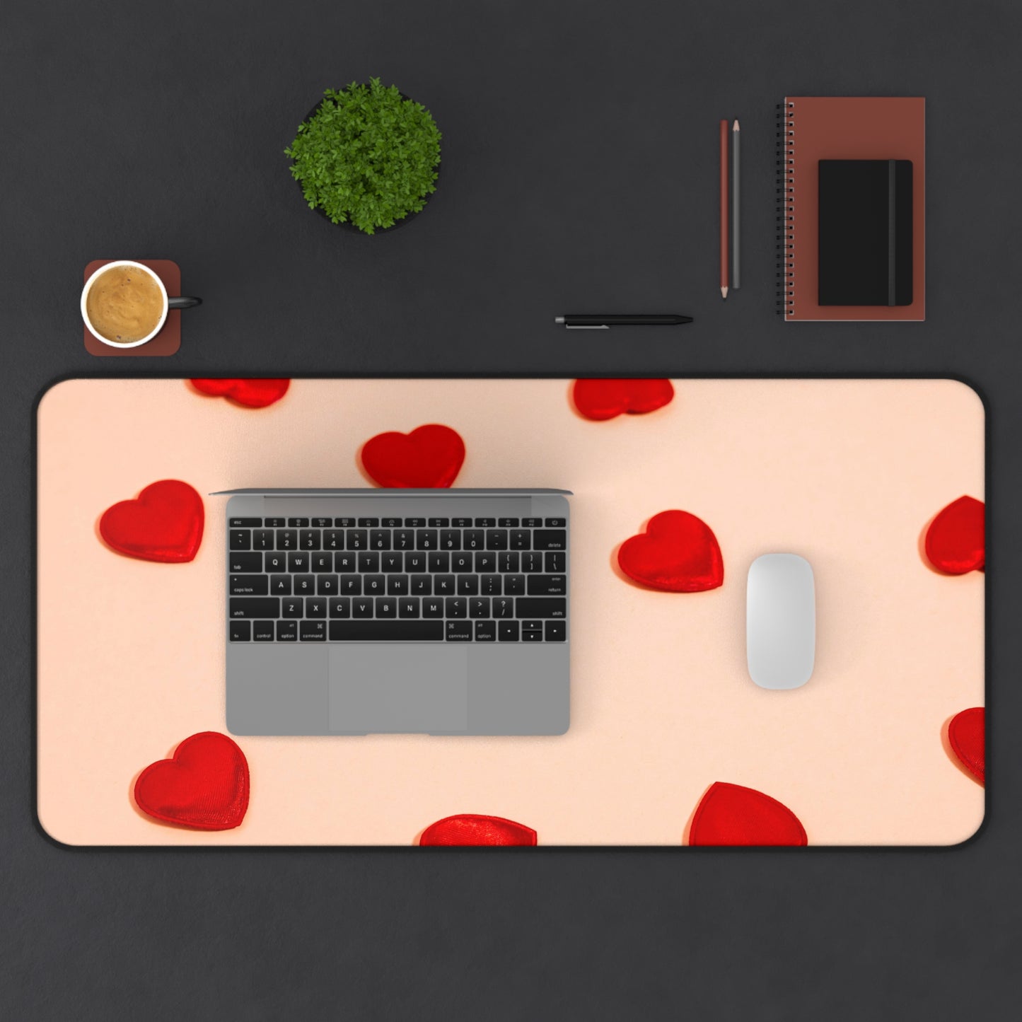 Desk Mat - Scattered Red Hearts Valentine Mouse Pad for Romantic Gift