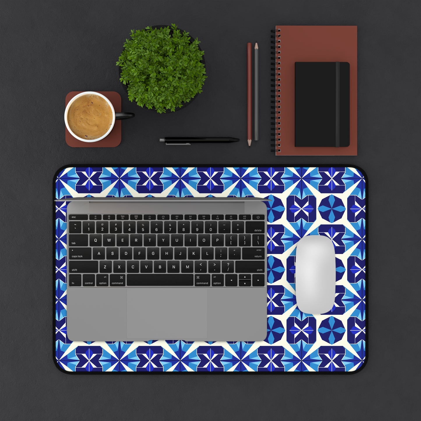 Blue Geometric Desk Mat for Stylish Workspaces