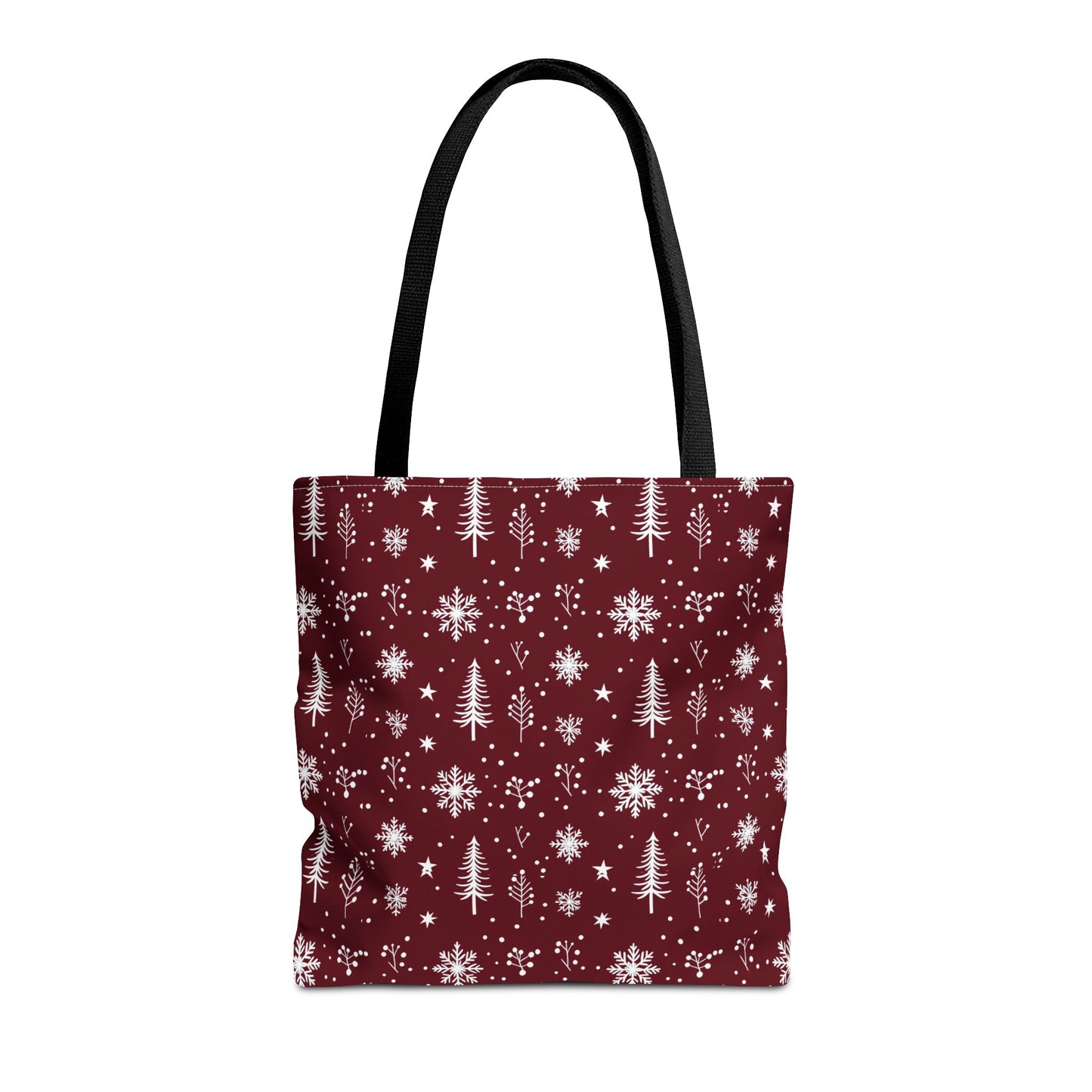 Christmas Snowflake Tote Bag – Burgundy Holiday Patterned Carryall