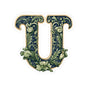 Floral Letter U Sticker — Vintage Botanical Monogram Kiss-Cut Decal