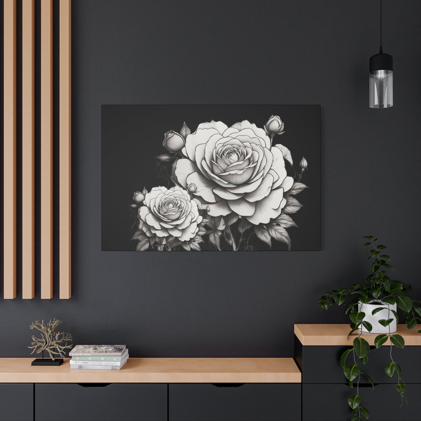 Monochrome Rose Canvas Print — Black & White Floral Wall Art