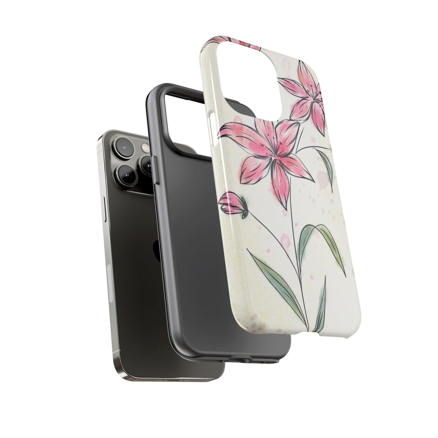 Floral Phone Case with Elegant Pink Lilies, Cute Floral Accessories, Phone Protection, Gift for Her, Stylish Cell Phone Cover