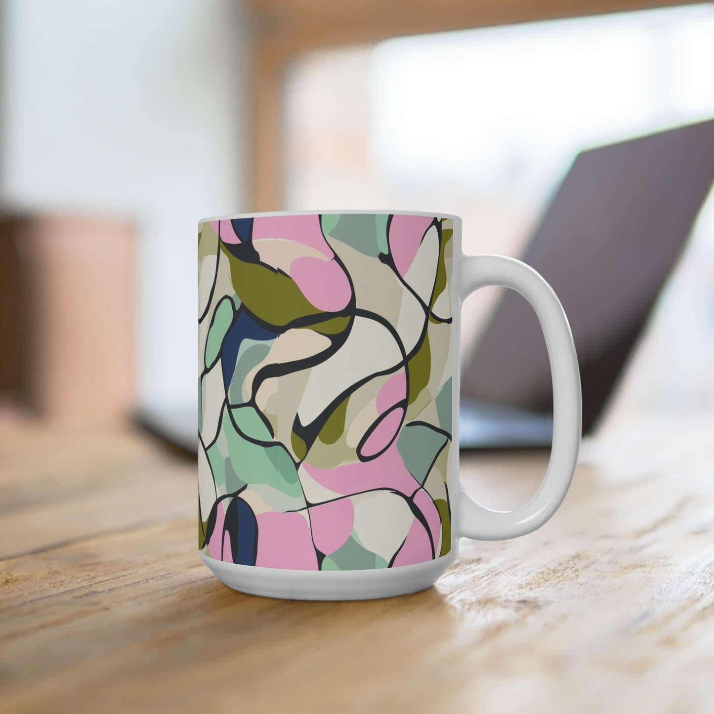 Abstract Floral Mug - 15oz Coffee Cup, Artistic Drinkware, Unique Home Decor, Gift for Her, Birthday, Art Lover