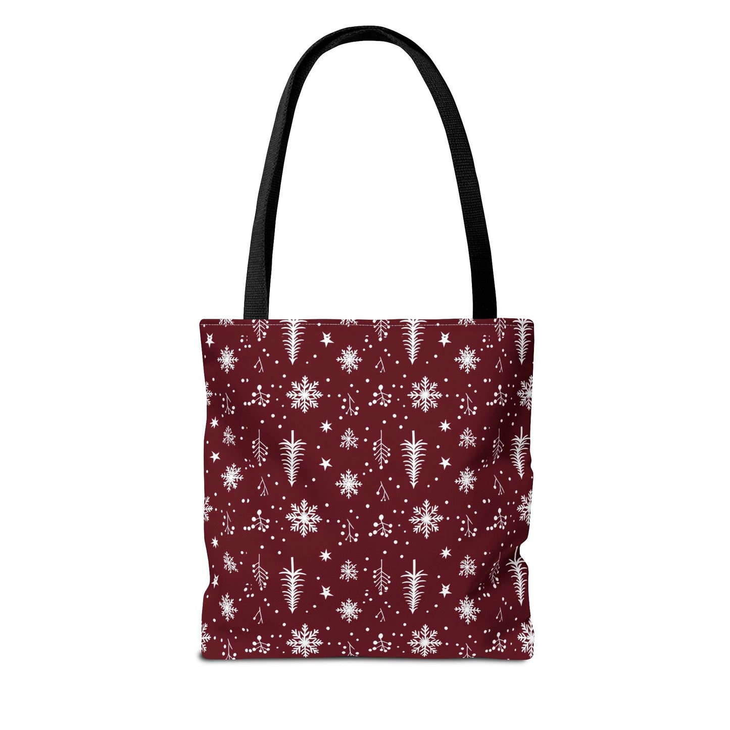 Christmas Snowflake Tote Bag – Burgundy Holiday Patterned Carryall
