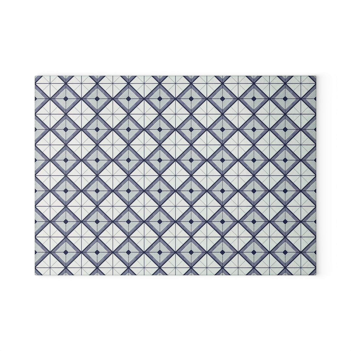 Geometric Slate Glass Cutting Board — Navy Diamond Tile Pattern