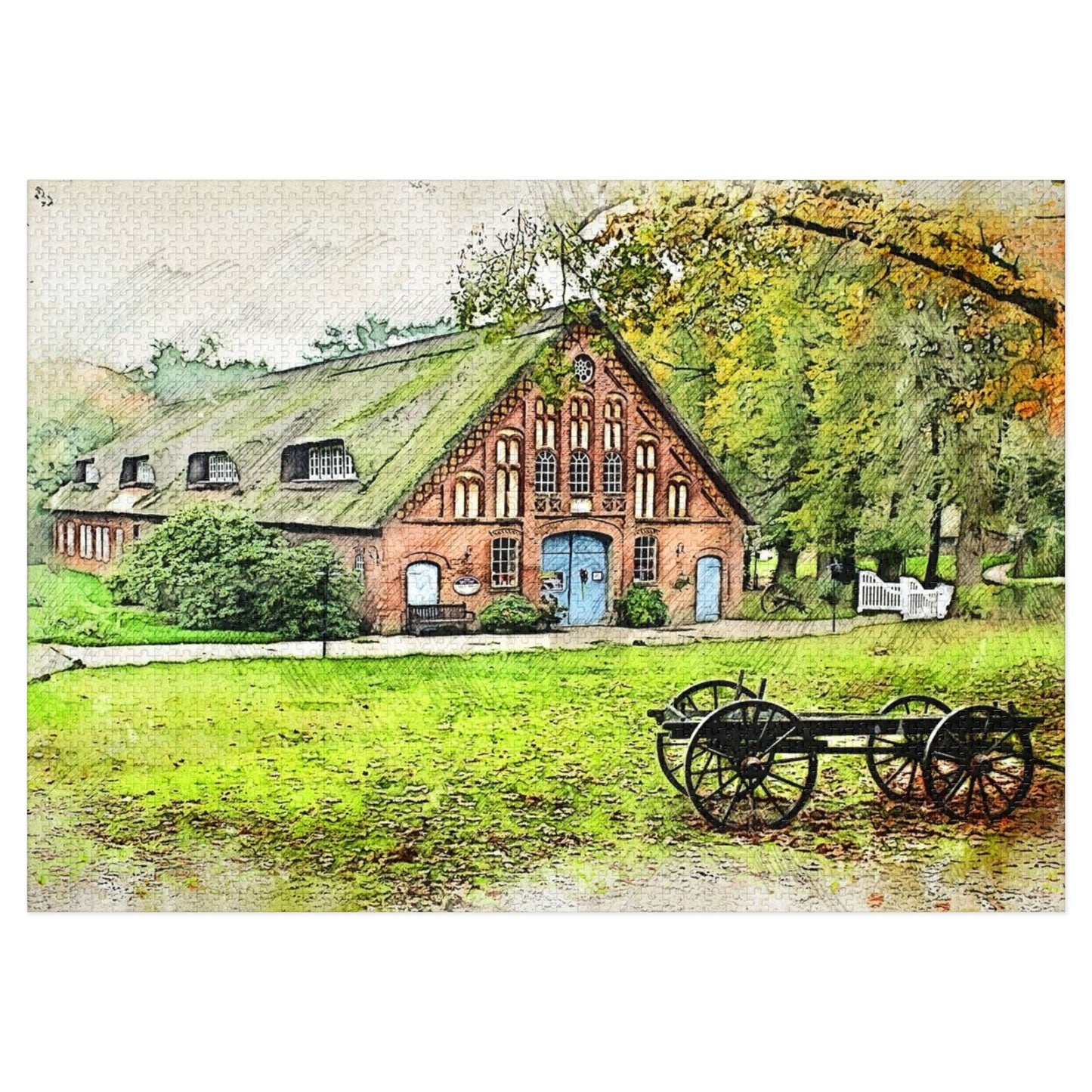 Rustic Scene Jigsaw Puzzle, Cozy Family Game, Art Puzzle with Tin, Nature Lover Gift, Home Décor Puzzle