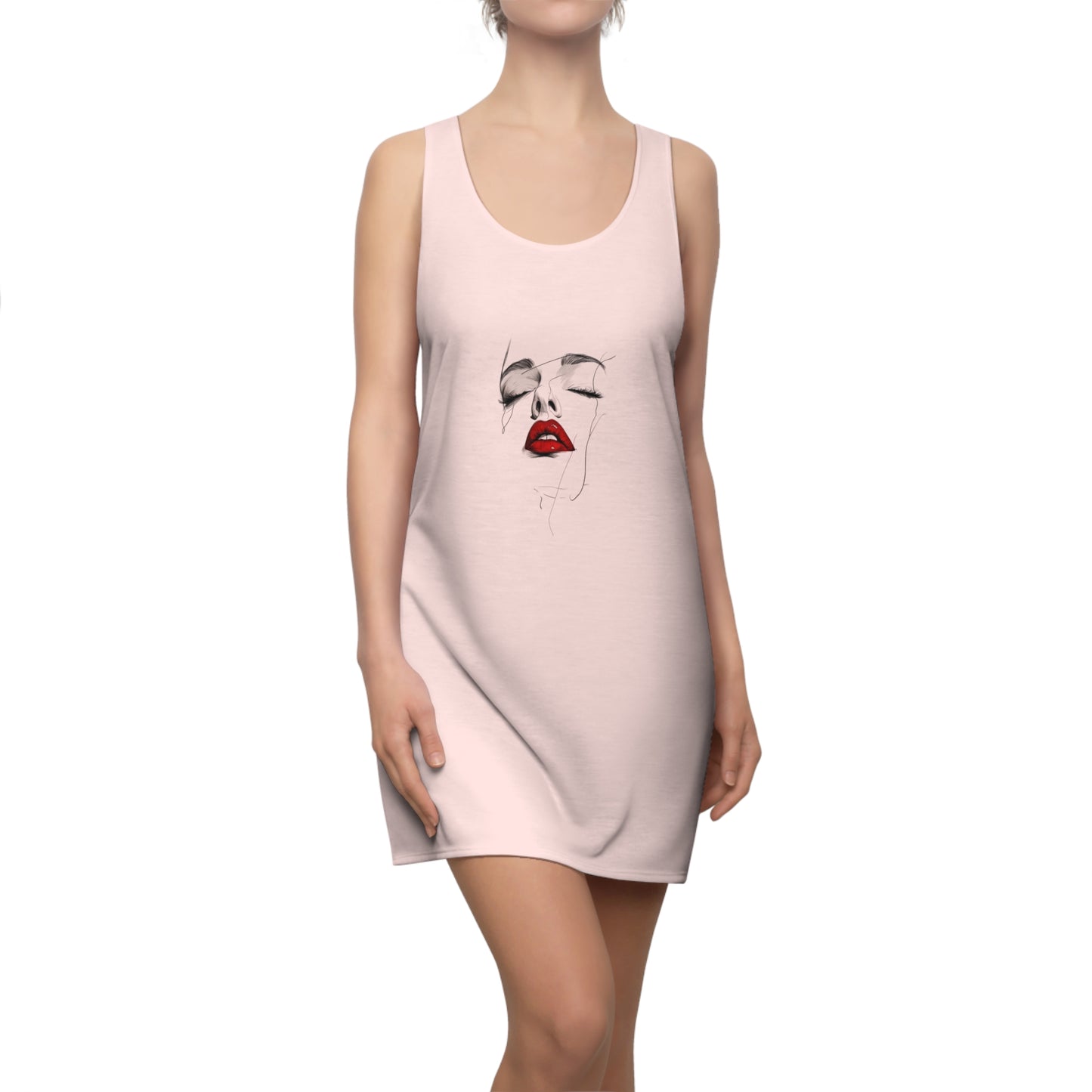 Women's Racerback Dress with Elegant Red Lips Design | Summer Fashion, Casual Wear, Beach Cover-Up, Gift for Her, Trendy Outfit