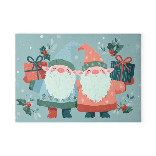 Christmas Gnome Glass Cutting Board, Holiday Kitchen Decor, Gift for Foodies, Gnome Lover Gift, Festive Kitchen Accessory
