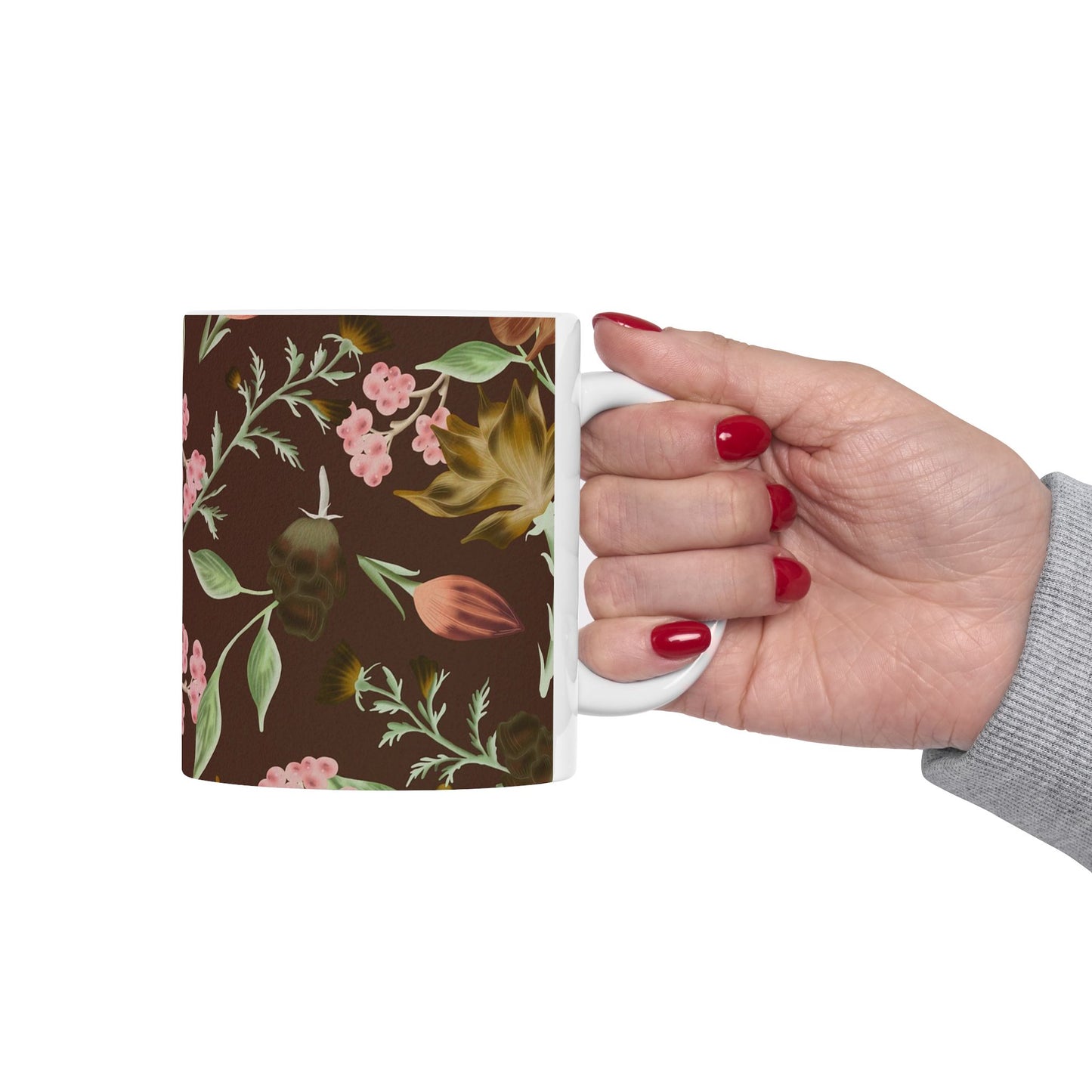 Floral Ceramic Mug, Botanical Coffee Cup, Gift for Mom, Tea Lover's Mug, Cozy Kitchen Decor, Rustic Floral Design