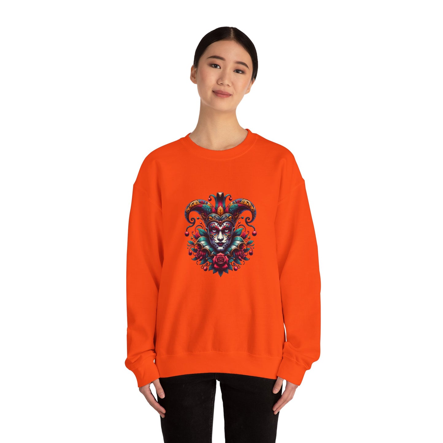 Colorful Jester Sweatshirt, Unisex Heavy Blend Crewneck, Unique Art Apparel, Trendy Fashion, Cozy Gift for Adults