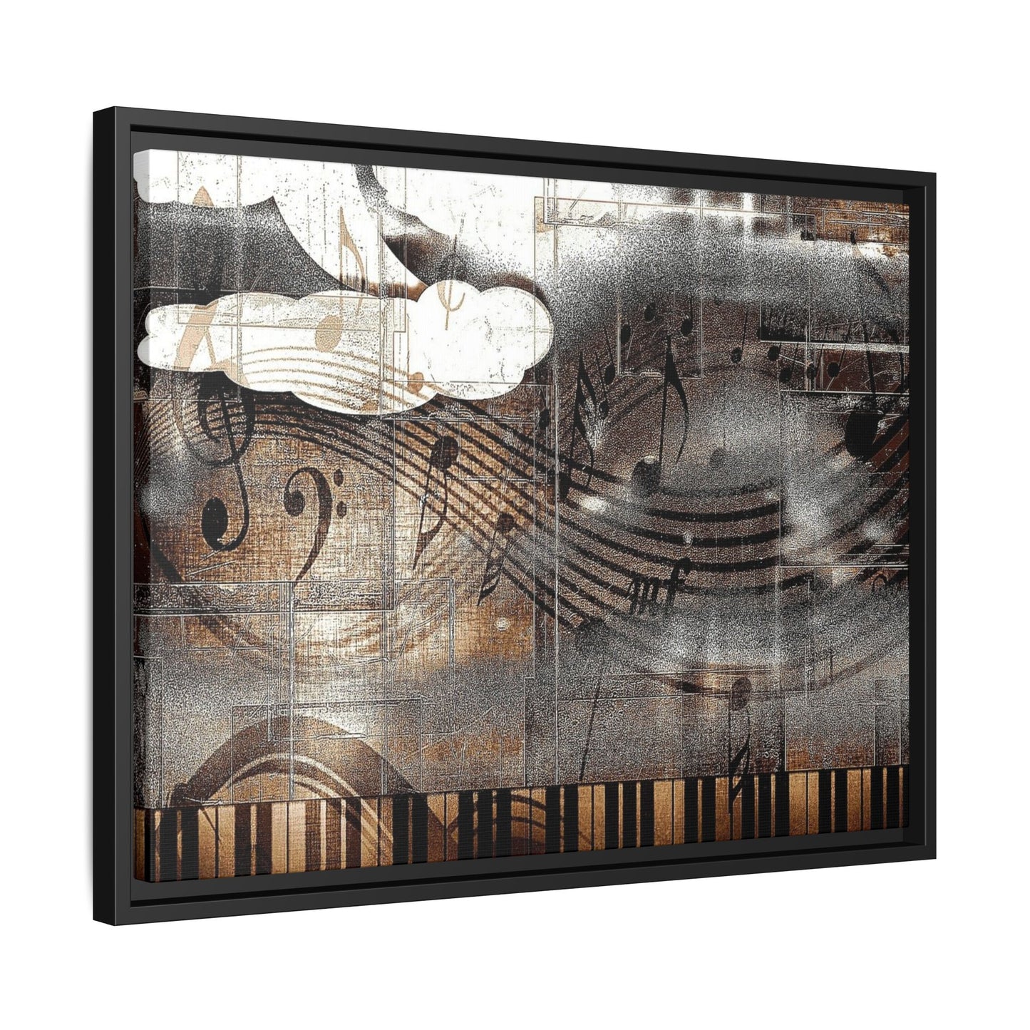 Framed Music Notes Canvas Print — Abstract Vintage Piano & Sheet Music Wall Art