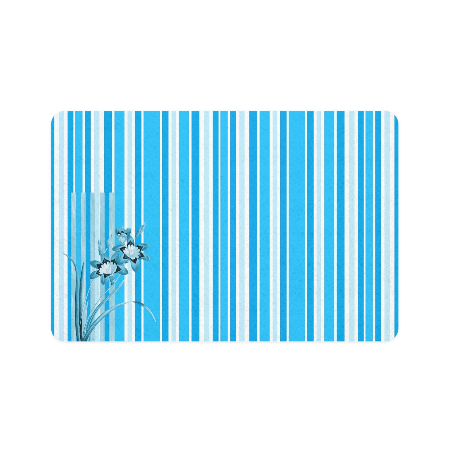 Blue Stripe Floral Pet Food Mat (12x18)