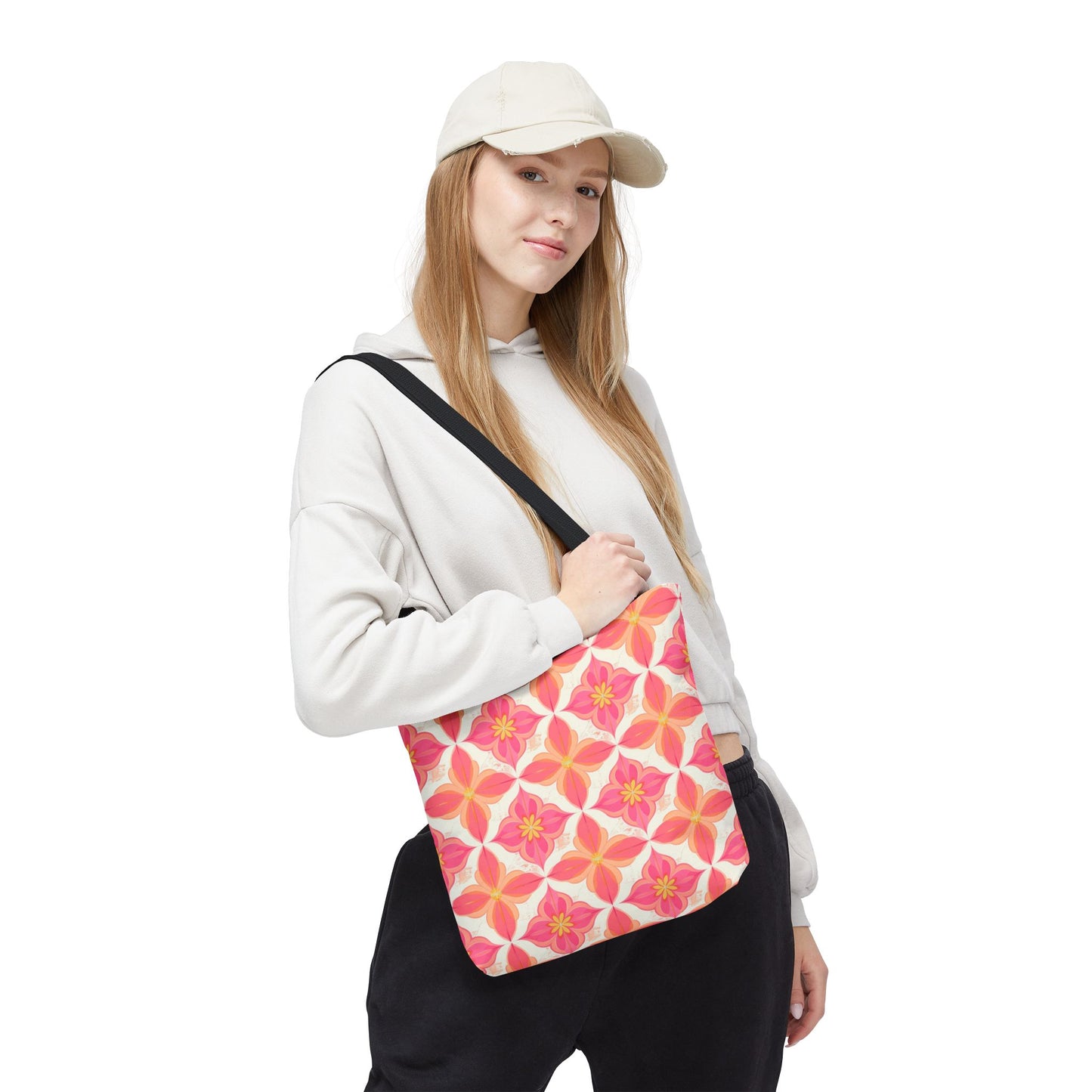 Pink Floral Geometric Tote Bag — All-Over Print Reusable Shopper
