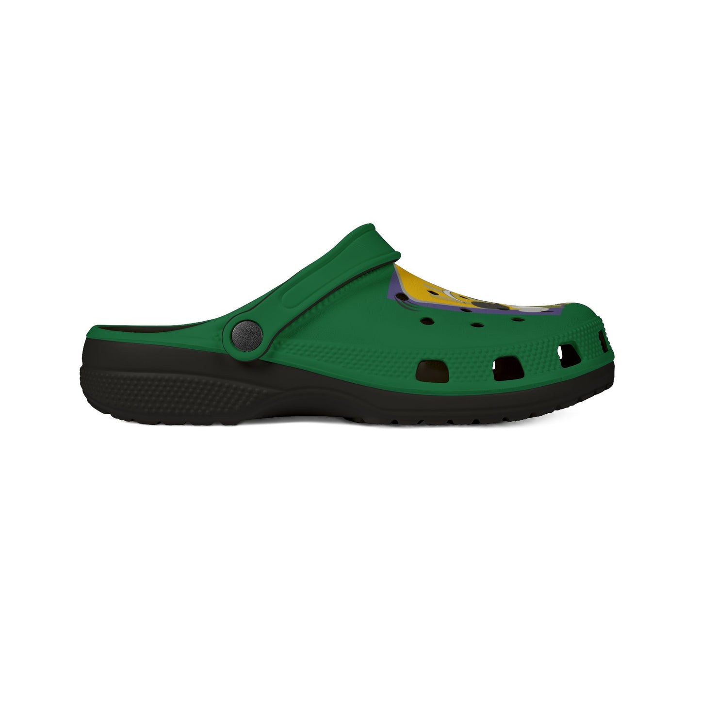 Green Foam Clogs with Cool Sunglasses Mug Graphic — Fun Casual Slip-On Shoes