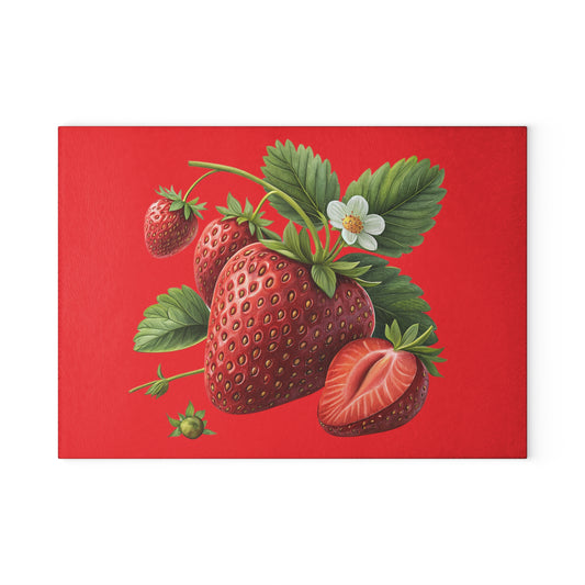 Vibrant Strawberry Glass Cutting Board, Kitchen Gift, Home Decor, Chef's Gift