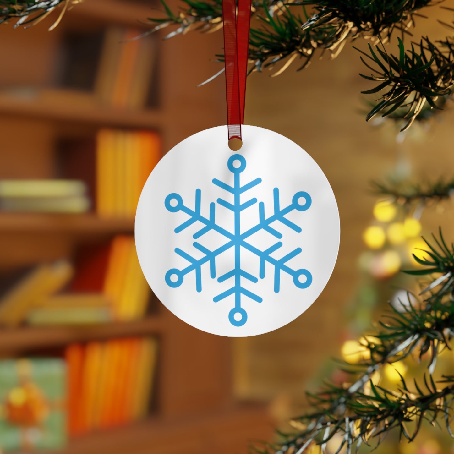 Snowflake Metal Ornament — Blue Snow Holiday Tree Decoration