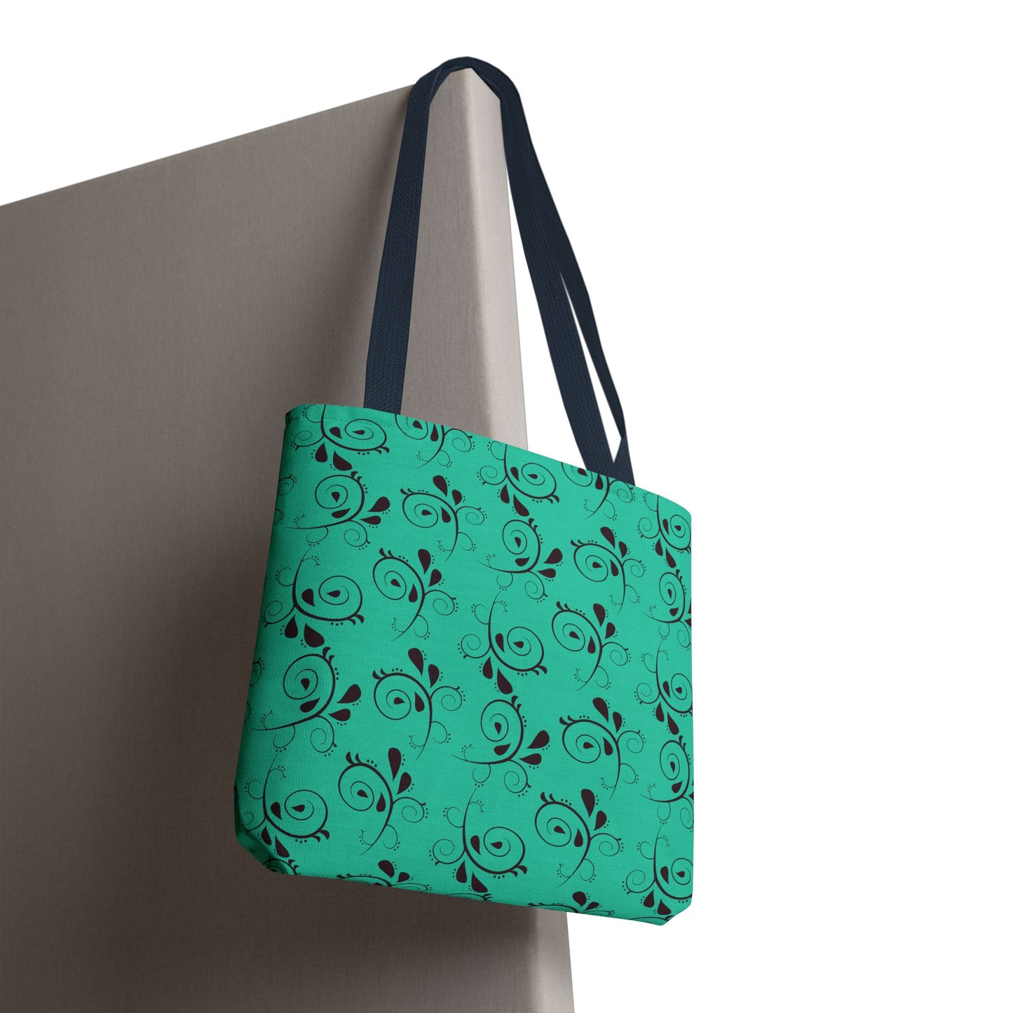Turquoise Floral Swirl Tote Bag – All-Over Print Stylish Shopping Bag
