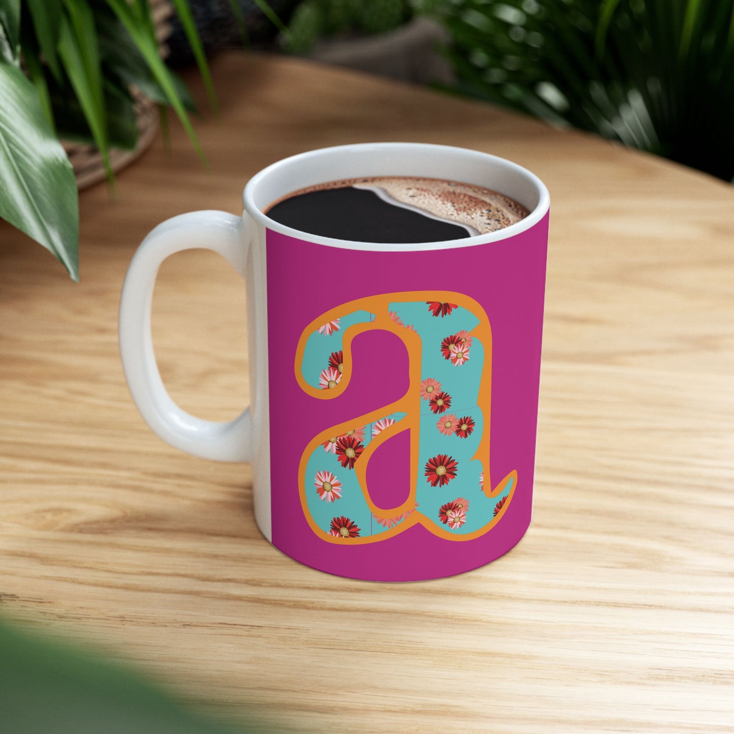 Floral Lettered Ceramic Mug - Vibrant Coffee Cup, Gift for Her, Kitchen Decor, Personalized Drinkware, Fun Floral Mug