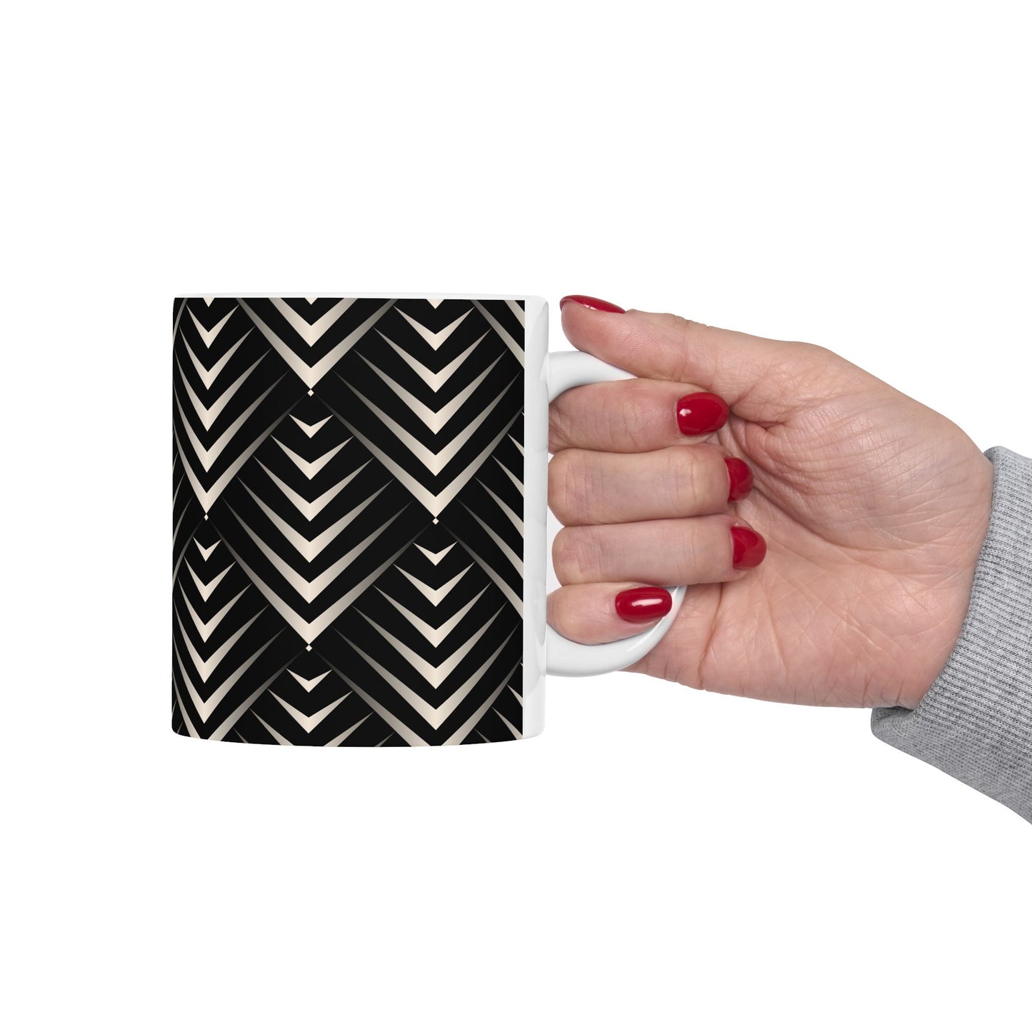 Chic Geometric Black and White Ceramic Mug - Coffee Lover Gift, Stylish Tea Cup, Home Decor, Modern Kitchenware, Unique Present