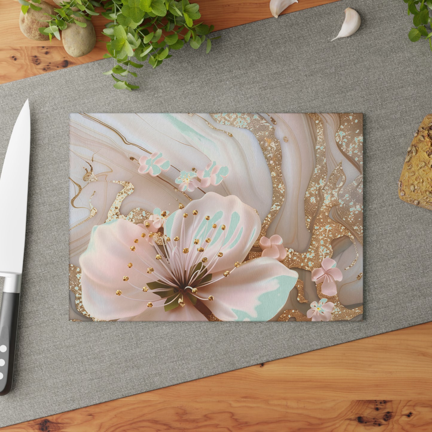 Elegant Floral Glass Cutting Board - Kitchen Decor