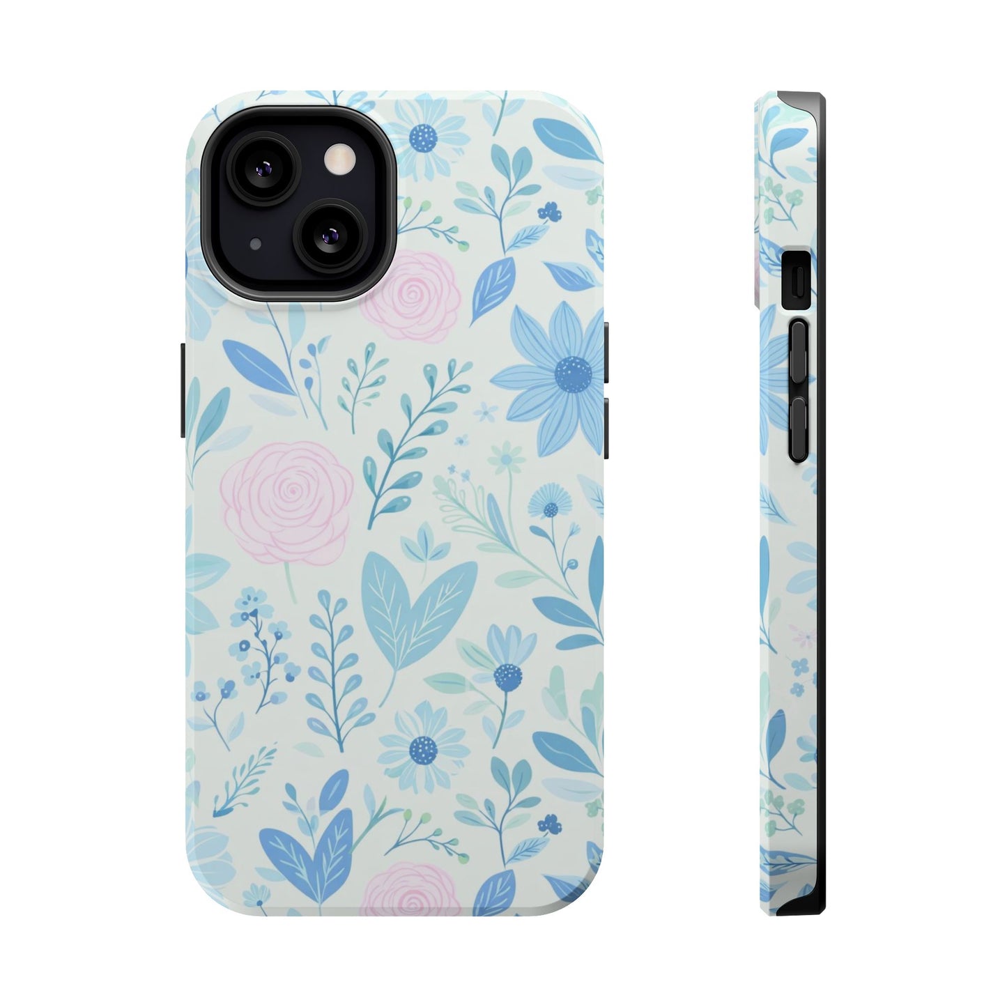 Floral Pastel Magnetic Impact Phone Case — Blue & Pink Botanical Design