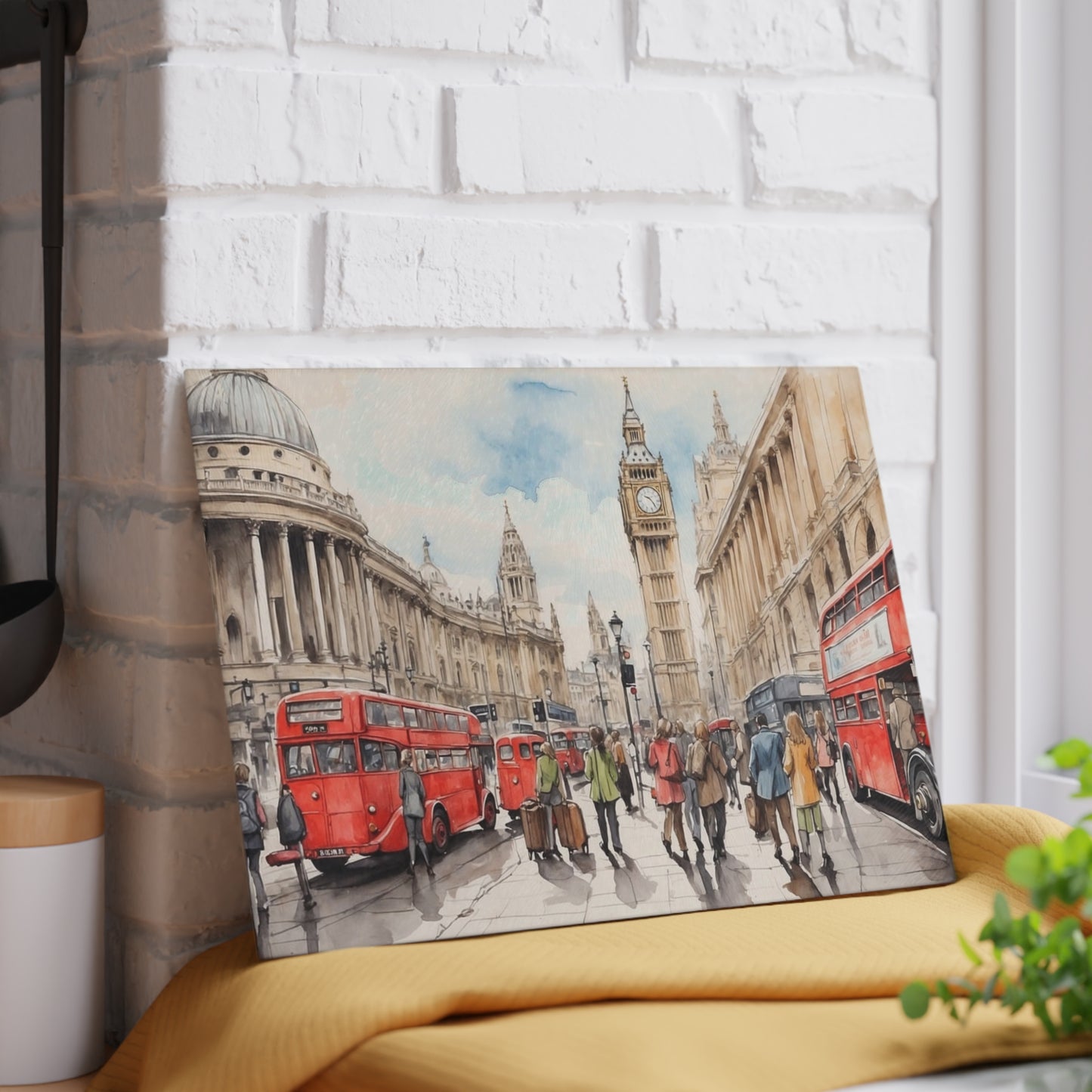 London-Themed Glass Cutting Board, Decorative Kitchen Gift, Unique Housewarming Present, London Souvenir, Culinary Art Decor