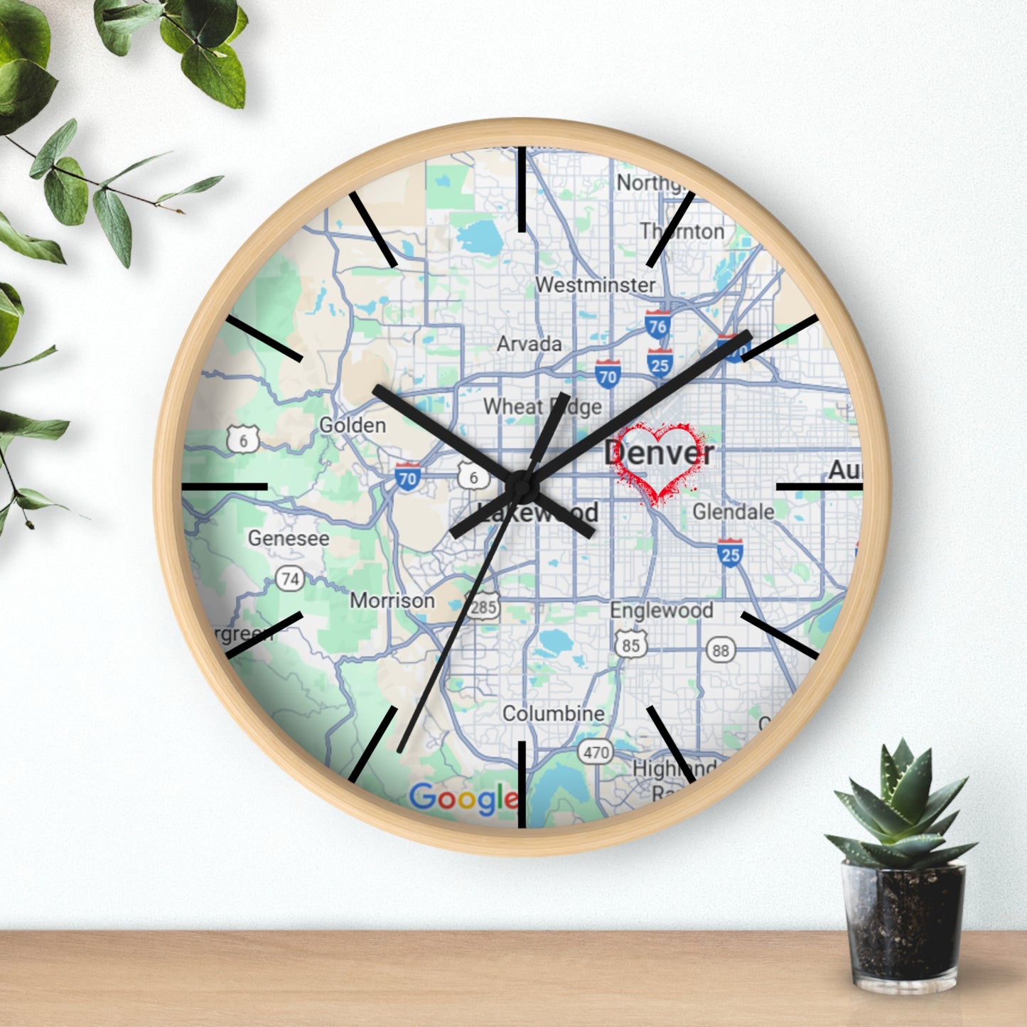 Custom Denver Map Wall Clock, Home Decor, Personalized Gift, Unique Wall Art, Modern Timepiece, Housewarming Present