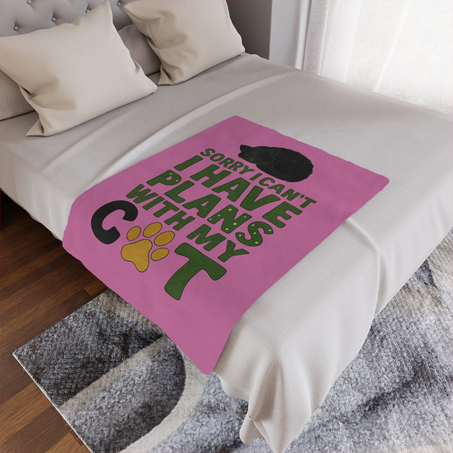 Minky Blanket - "Sorry I Can't I Have Plans With My Cat" Cute Cat Paw Throw for Cat Lovers