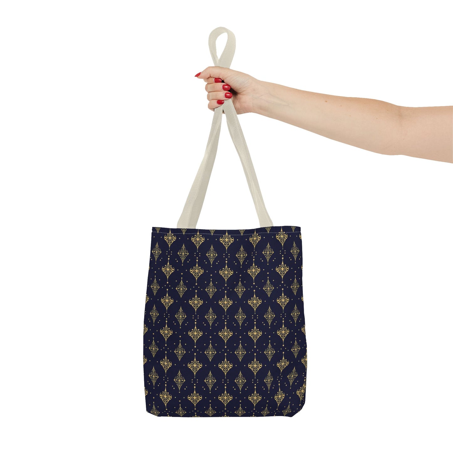Navy & Gold Art Deco Tote Bag — Elegant Geometric Pattern All-Over Print