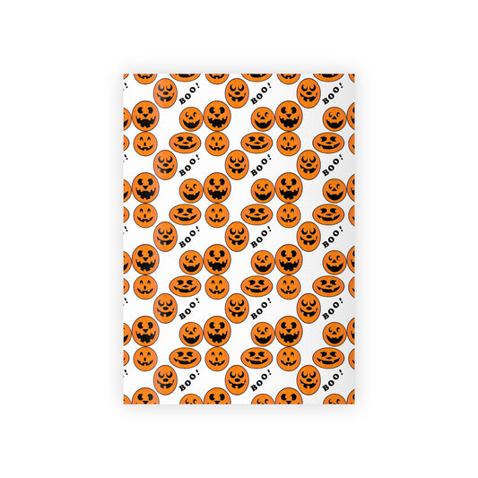 Halloween Gift Wrapping Paper Roll, Spooky Pumpkin Design for Kids, Boo! Pattern, Holiday Party Supplies, Trick or Treat Decor