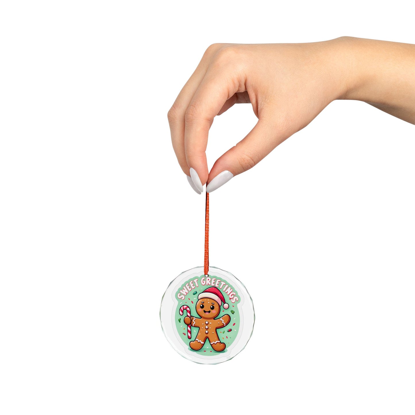 Gingerbread 'Sweet Greetings' Crystal Glass Ornament