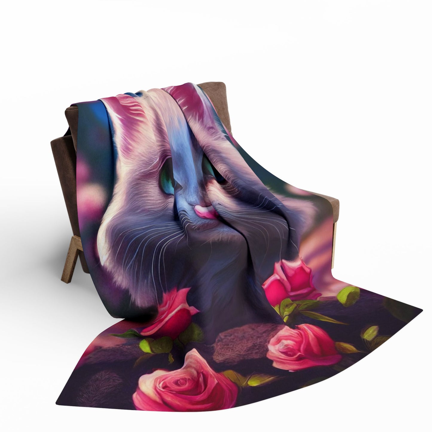 Cozy Cat-Themed Fleece Blanket, Cute Cat Gift, Floral Throw Blanket, Pet Lover Decor, Cat Lover Gift, Home Comforts