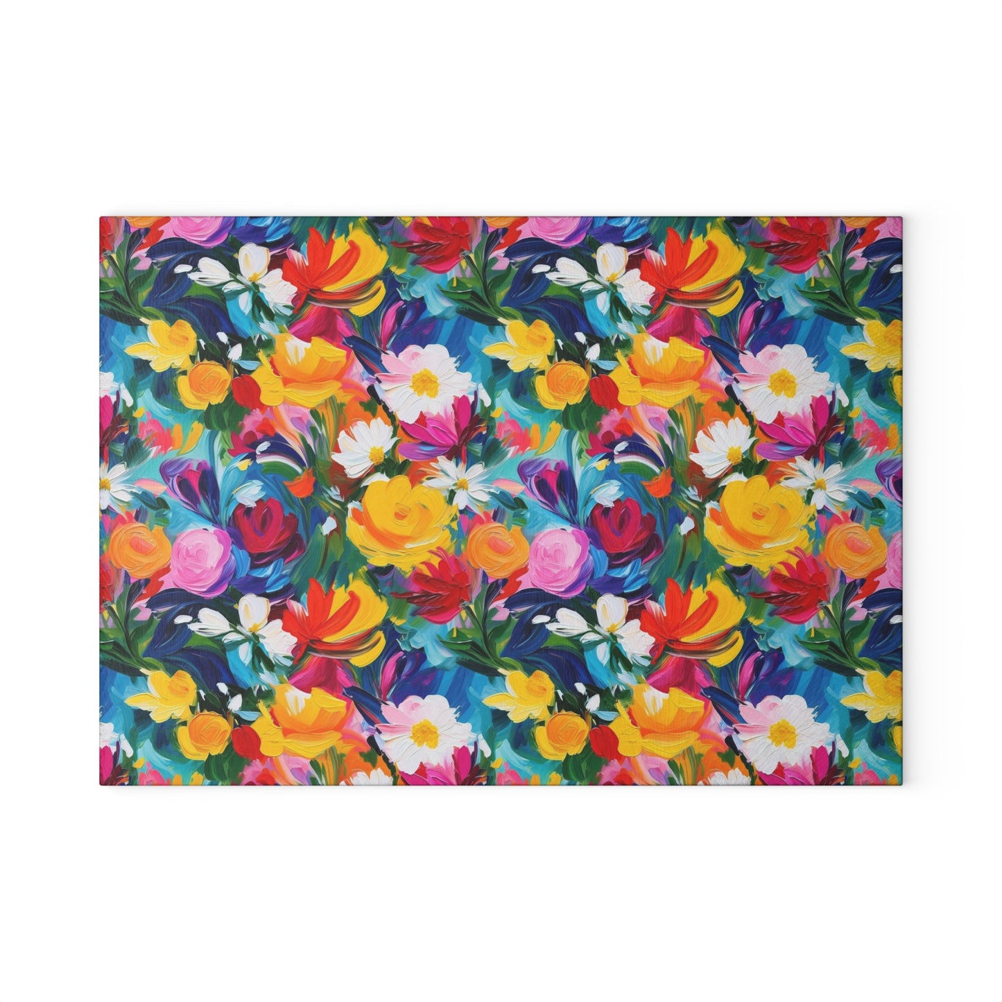 Floral Glass Cutting Board — Bright Watercolor Garden Kitchen Board