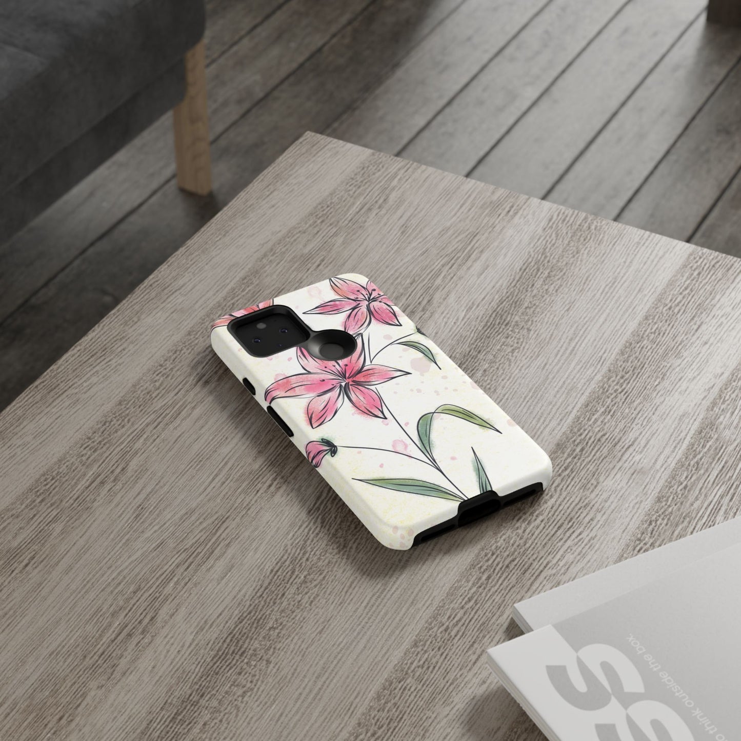 Floral Phone Case with Elegant Pink Lilies, Cute Floral Accessories, Phone Protection, Gift for Her, Stylish Cell Phone Cover