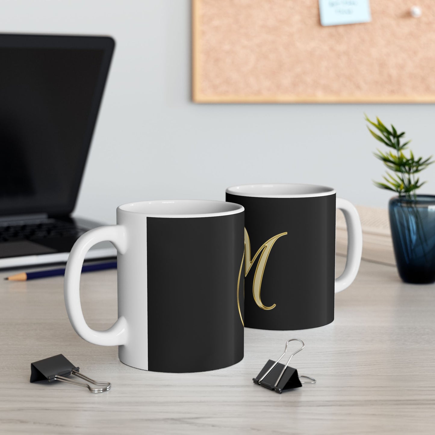Gold Monogram 'M' Ceramic Mug – Elegant Initial Coffee Cup (11oz & 15oz)