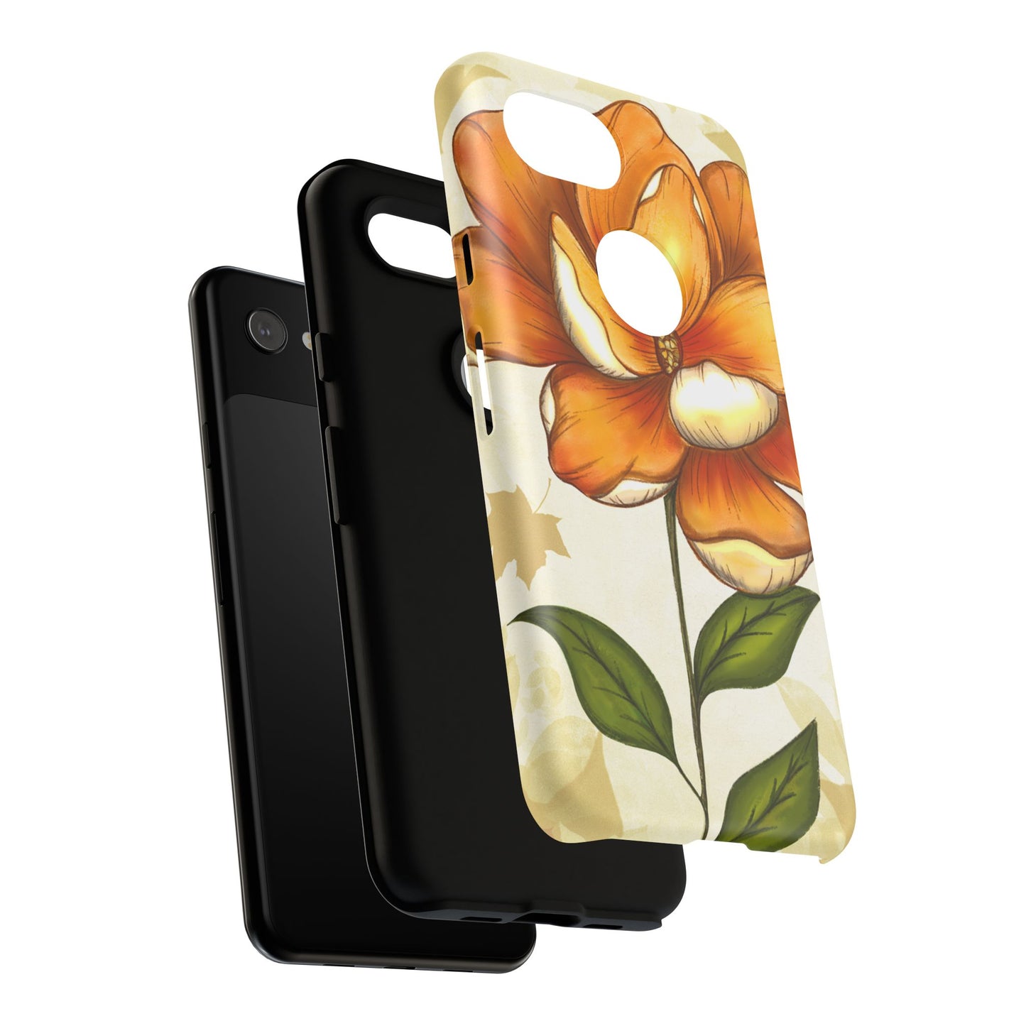 Floral Phone Case with Orange Flower Design, Tough Phone Cover, Floral Gift, Stylish Tech Accessory, Nature Lovers, Spring Vibes